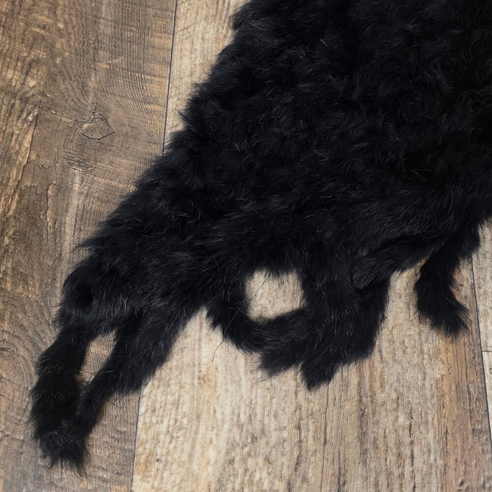 Rabbit Fur Poncho Cape Fringe Shawl Womens Goth Hollywood Glam Black - Picture 5 of 5